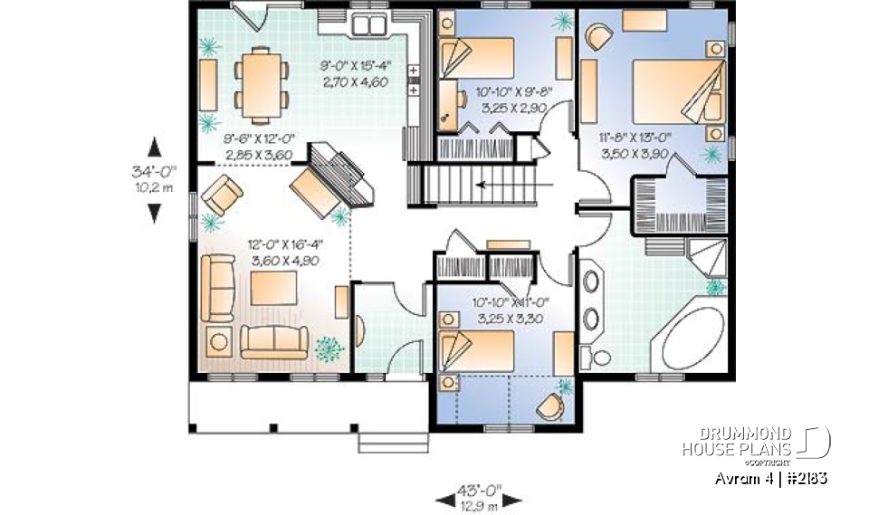 1st level - Country style one-storey home, 3 bedrooms, economical building costs, open concept, walk-in in master - Avram 4