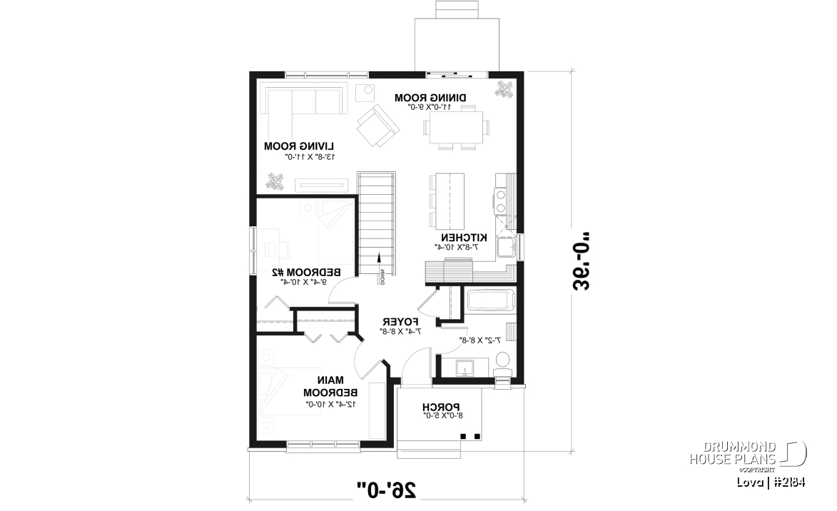 1st level - Affordable small home plan, 2 to 4 bedrooms, open-concept layout, optional finished basement ($) - Lova