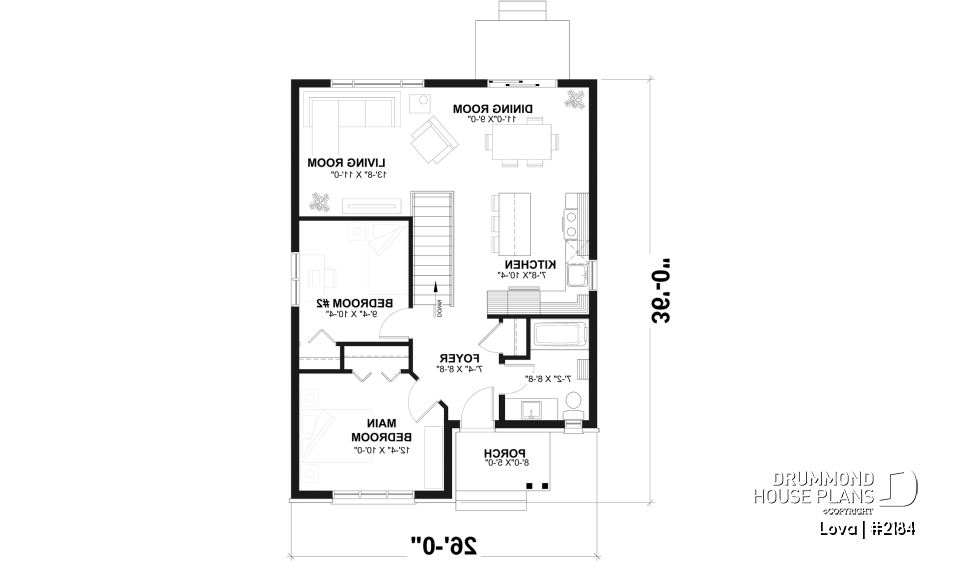 1st level - Affordable small home plan, 2 to 4 bedrooms, open-concept layout, optional finished basement ($) - Lova