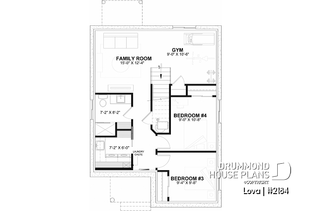 Finished basement (Optional $) - Affordable small home plan, 2 to 4 bedrooms, open-concept layout, optional finished basement ($) - Lova