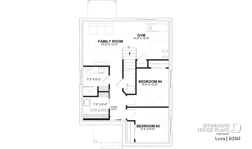Finished basement (Optional $) - Affordable small home plan, 2 to 4 bedrooms, open-concept layout, optional finished basement ($) - Lova