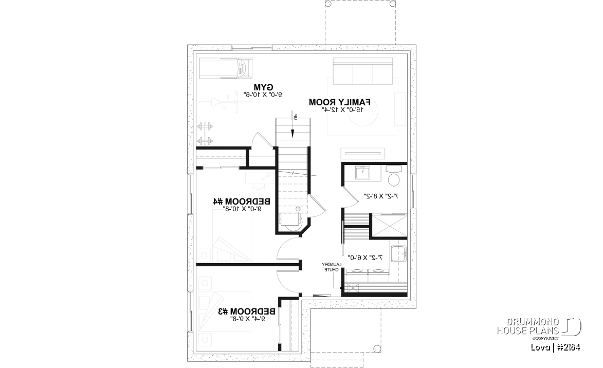 Finished basement (Optional $) - Affordable small home plan, 2 to 4 bedrooms, open-concept layout, optional finished basement ($) - Lova