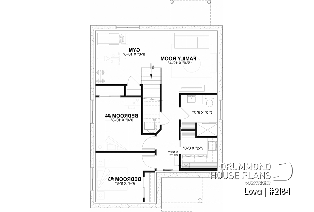 Finished basement (Optional $) - Affordable small home plan, 2 to 4 bedrooms, open-concept layout, optional finished basement ($) - Lova