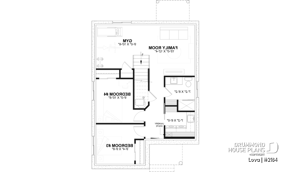 Finished basement (Optional $) - Affordable small home plan, 2 to 4 bedrooms, open-concept layout, optional finished basement ($) - Lova
