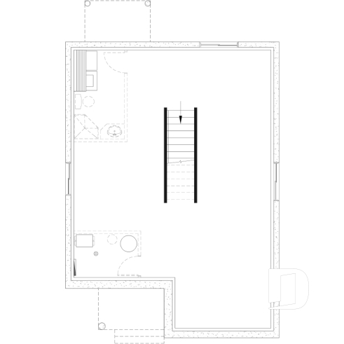 Unfinished basement - Affordable small home plan, 2 to 4 bedrooms, open-concept layout, optional finished basement ($) - Lova