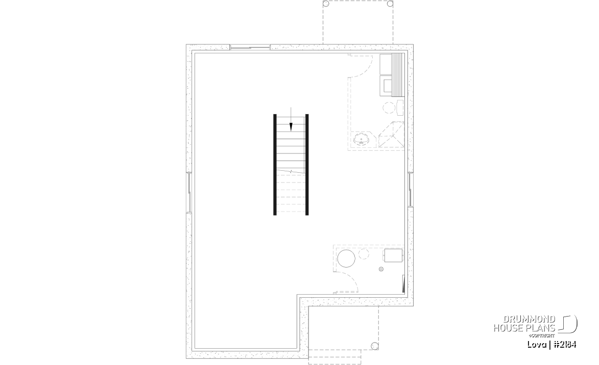 Unfinished basement - Affordable small home plan, 2 to 4 bedrooms, open-concept layout, optional finished basement ($) - Lova