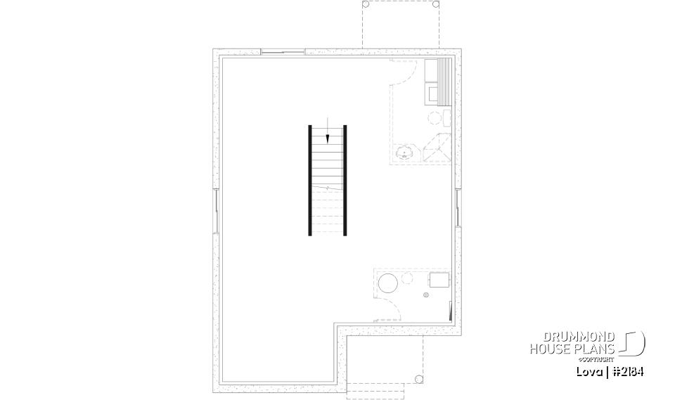 Unfinished basement - Affordable small home plan, 2 to 4 bedrooms, open-concept layout, optional finished basement ($) - Lova