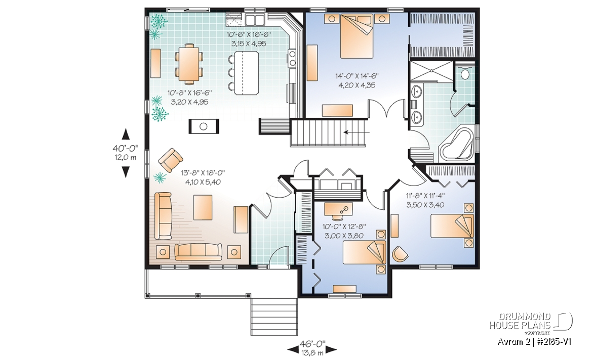 1st level - Budget conscious Ranch 3 beds house plan, open floor concept, laundry on main floor, great master bedroom  - Avram 2