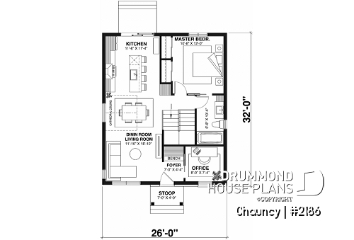 1st level - Low-cost one-story empty nester, 1 bedroom + 1 office, open floor plan, trending style - Chauncy