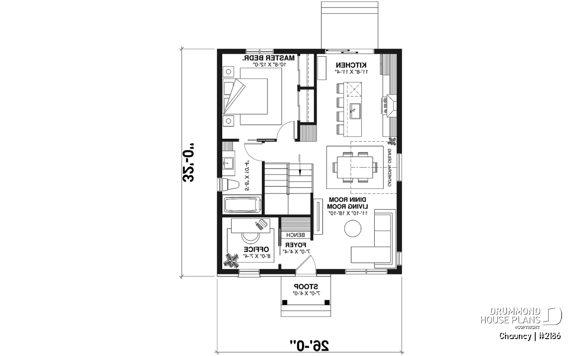 1st level - Low-cost one-story empty nester, 1 bedroom + 1 office, open floor plan, trending style - Chauncy