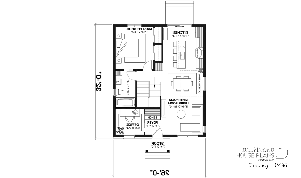 1st level - Low-cost one-story empty nester, 1 bedroom + 1 office, open floor plan, trending style - Chauncy
