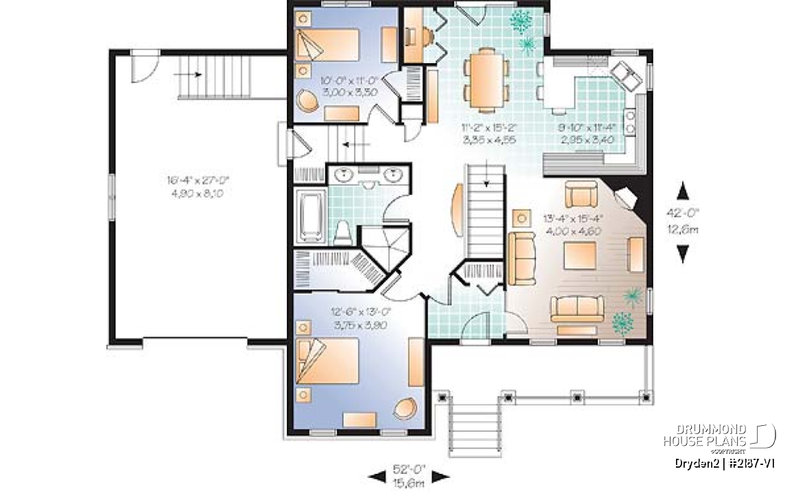 1st level - Affordable Small Country house plan, great floor plan layout, 3 to 4 bedroom with home theater and garage - Dryden2
