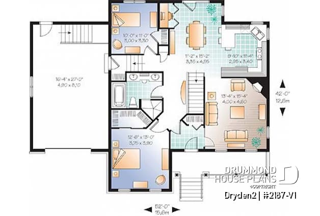 1st level - Affordable Small Country house plan, great floor plan layout, 3 to 4 bedroom with home theater and garage - Dryden2