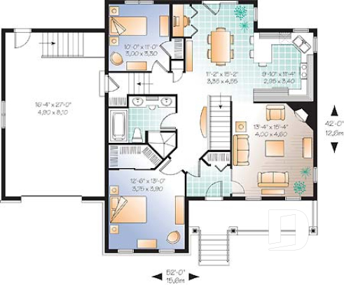 1st level - Affordable Small Country house plan, great floor plan layout, 3 to 4 bedroom with home theater and garage - Dryden2