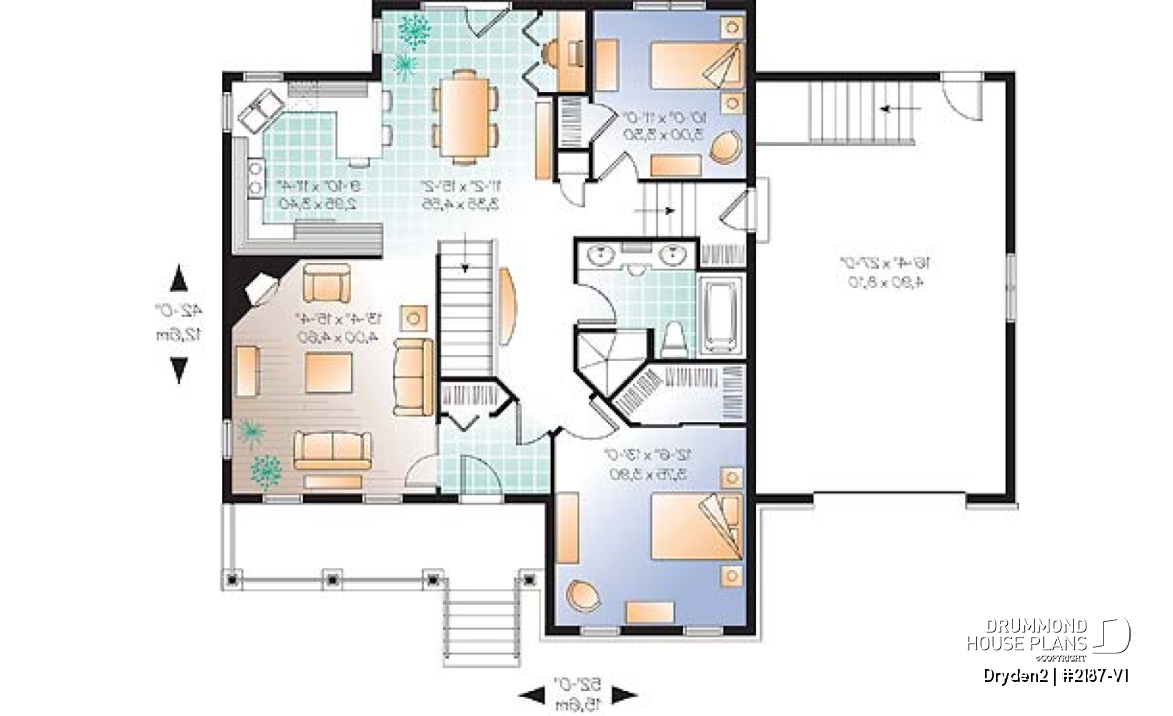 1st level - Affordable Small Country house plan, great floor plan layout, 3 to 4 bedroom with home theater and garage - Dryden2