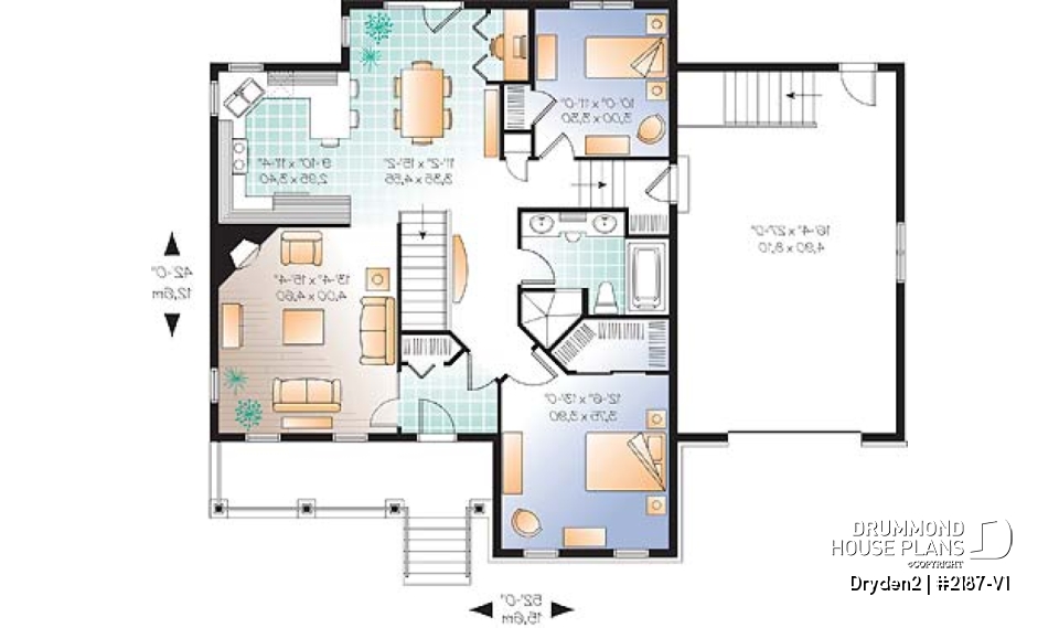 1st level - Affordable Small Country house plan, great floor plan layout, 3 to 4 bedroom with home theater and garage - Dryden2