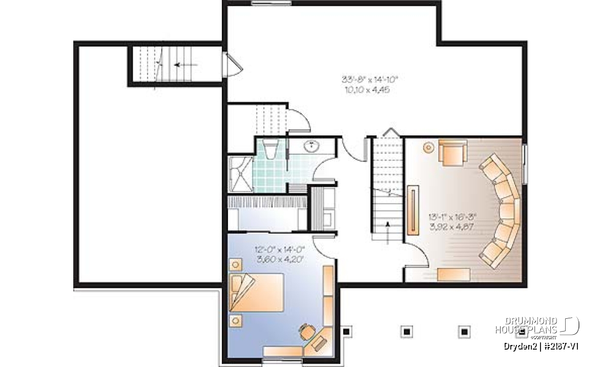 Basement - Affordable Small Country house plan, great floor plan layout, 3 to 4 bedroom with home theater and garage - Dryden2