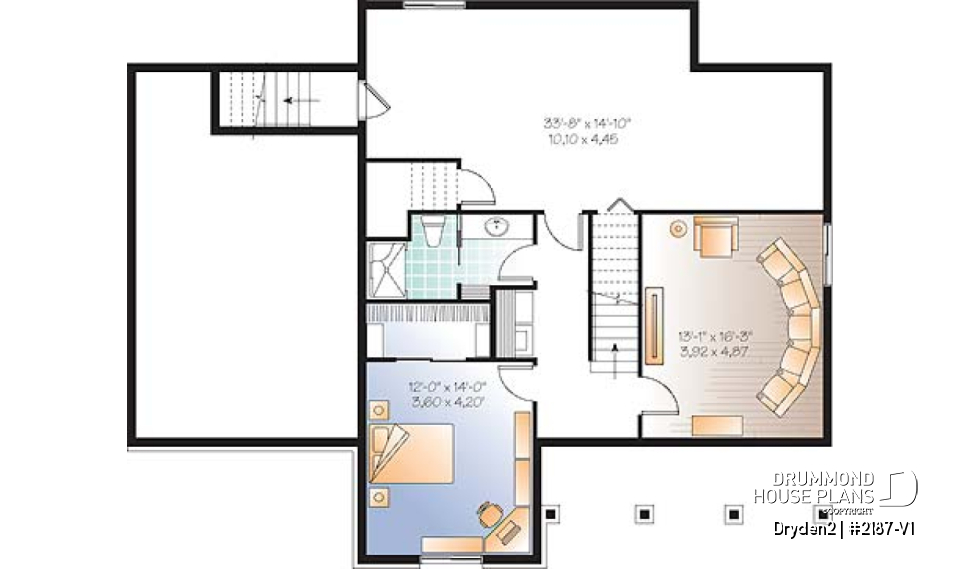 Finished basement (Optional $) - Affordable Small Country house plan, great floor plan layout, 3 to 4 bedroom with home theater and garage - Dryden2