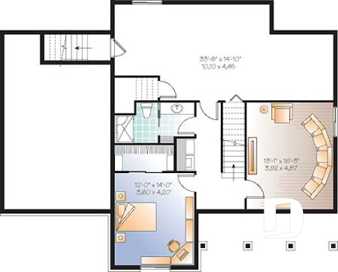 Finished basement (Optional $) - Affordable Small Country house plan, great floor plan layout, 3 to 4 bedroom with home theater and garage - Dryden2