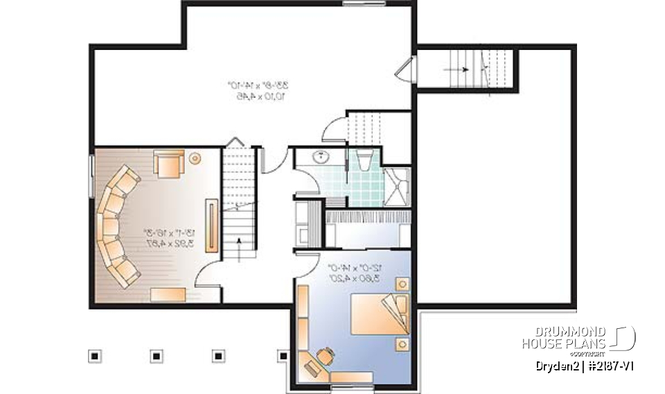 Finished basement (Optional $) - Affordable Small Country house plan, great floor plan layout, 3 to 4 bedroom with home theater and garage - Dryden2