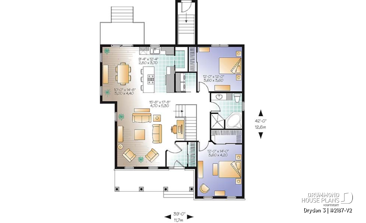 1st level - Popular single storey home plan with large living room and kitchen island, pantry - Dryden 3