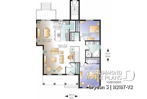 1st level - Popular single storey home plan with large living room and kitchen island, pantry - Dryden 3