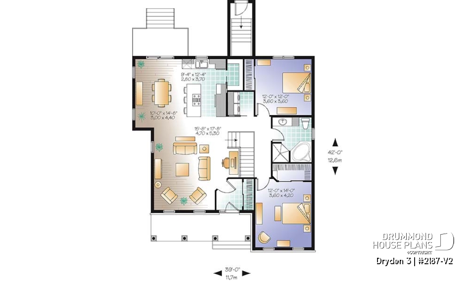 1st level - Popular single storey home plan with large living room and kitchen island, pantry - Dryden 3