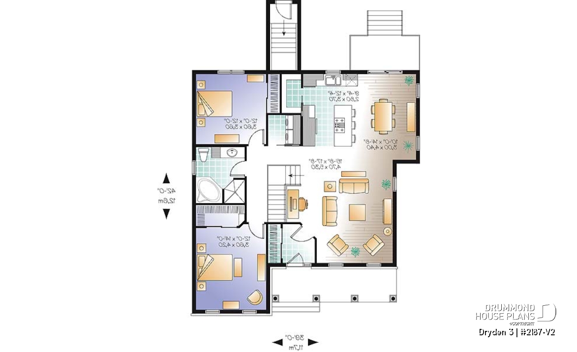 1st level - Popular single storey home plan with large living room and kitchen island, pantry - Dryden 3