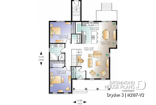 1st level - Popular single storey home plan with large living room and kitchen island, pantry - Dryden 3