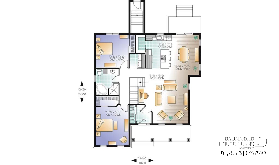 1st level - Popular single storey home plan with large living room and kitchen island, pantry - Dryden 3