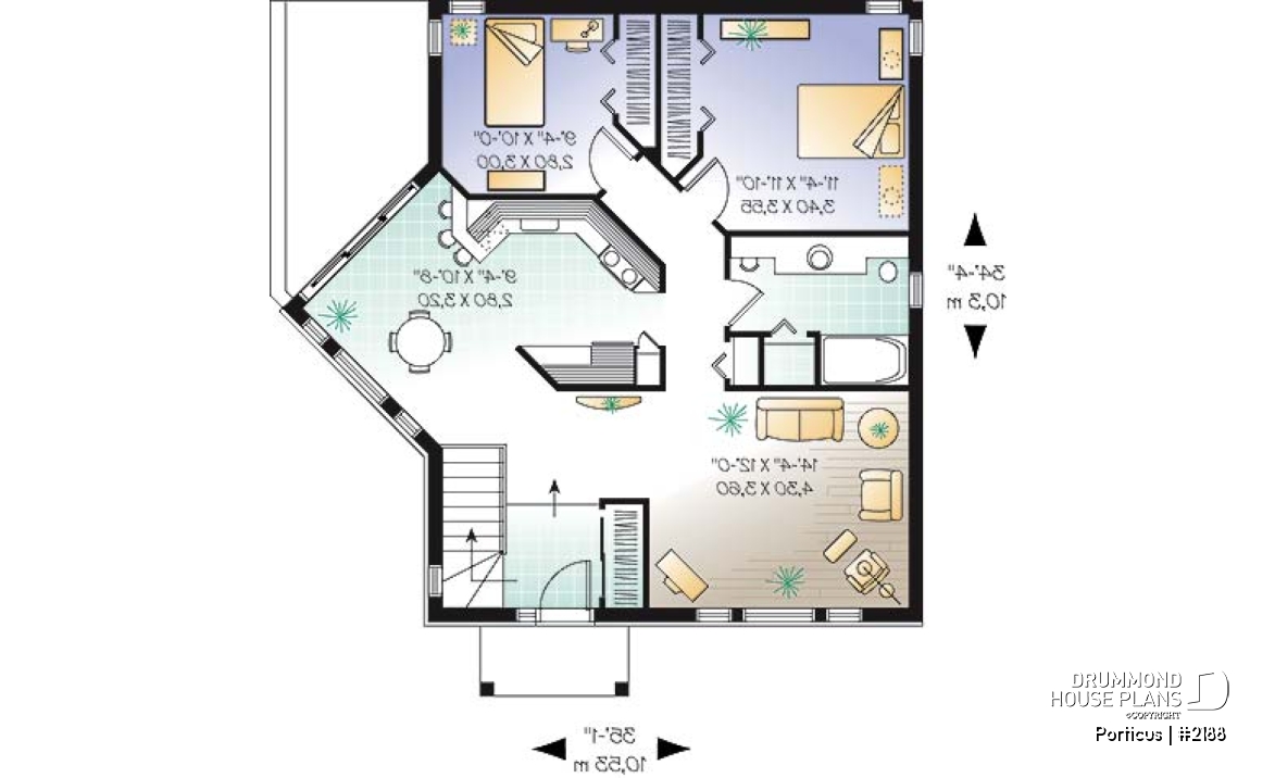 1st level - One-storey 2 bedroom house plan with lots of natural light - Porticus