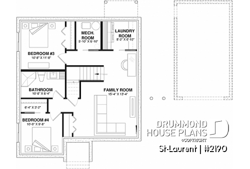 Finished basement - 2 to 4 bedrooms, small & simple transitional style house plan, very low construction cost, open space - St-Laurent