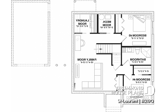 Finished basement (Optional $) - 2 to 4 bedrooms, small & simple transitional style house plan, optional finished basement ($) - St-Laurent