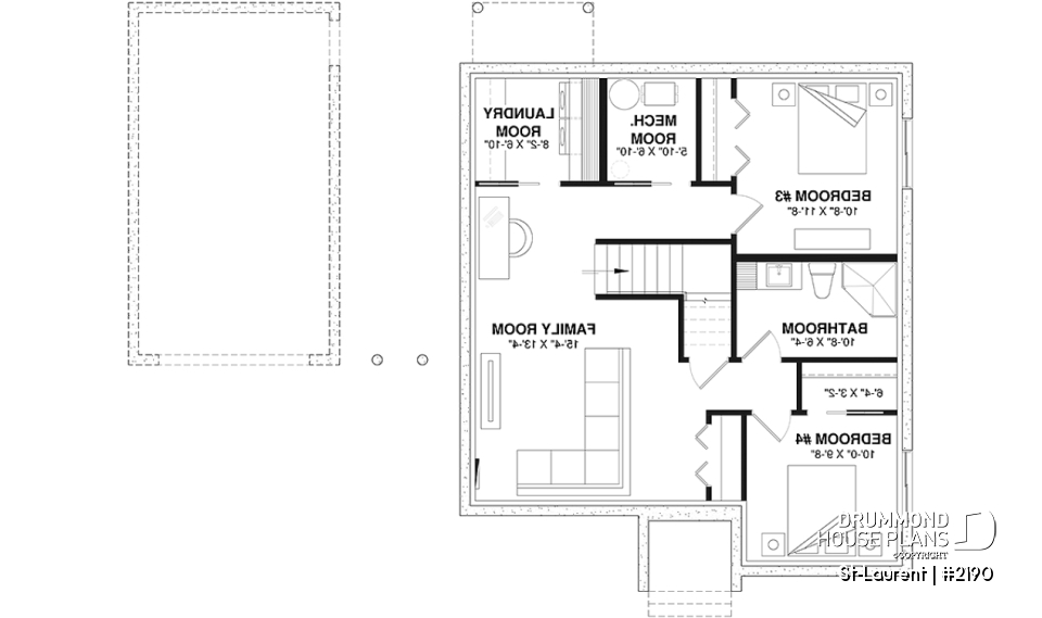 Finished basement (Optional $) - 2 to 4 bedrooms, small &amp; simple transitional style house plan, optional finished basement ($) - St-Laurent