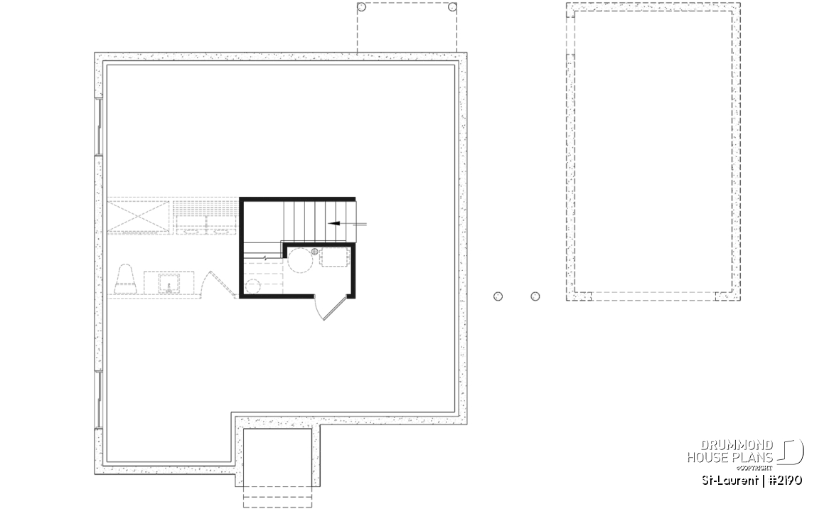 Unfinished basement - 2 to 4 bedrooms, small &amp; simple transitional style house plan, optional finished basement ($) - St-Laurent
