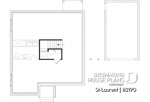 Unfinished basement - 2 to 4 bedrooms, small & simple transitional style house plan, very low construction cost, open space - St-Laurent