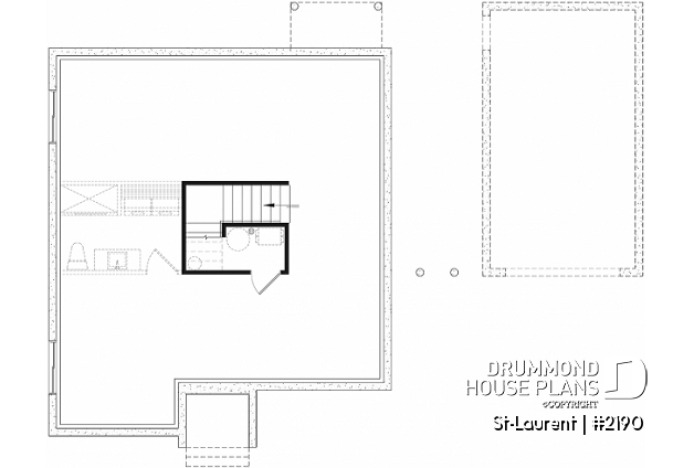 Unfinished basement - 2 to 4 bedrooms, small & simple transitional style house plan, very low construction cost, open space - St-Laurent