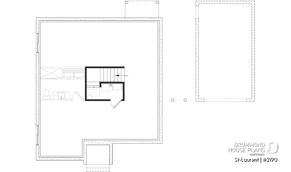 Unfinished basement - 2 to 4 bedrooms, small &amp; simple transitional style house plan, optional finished basement ($) - St-Laurent