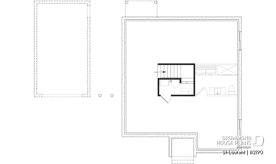 Unfinished basement - 2 to 4 bedrooms, small &amp; simple transitional style house plan, optional finished basement ($) - St-Laurent