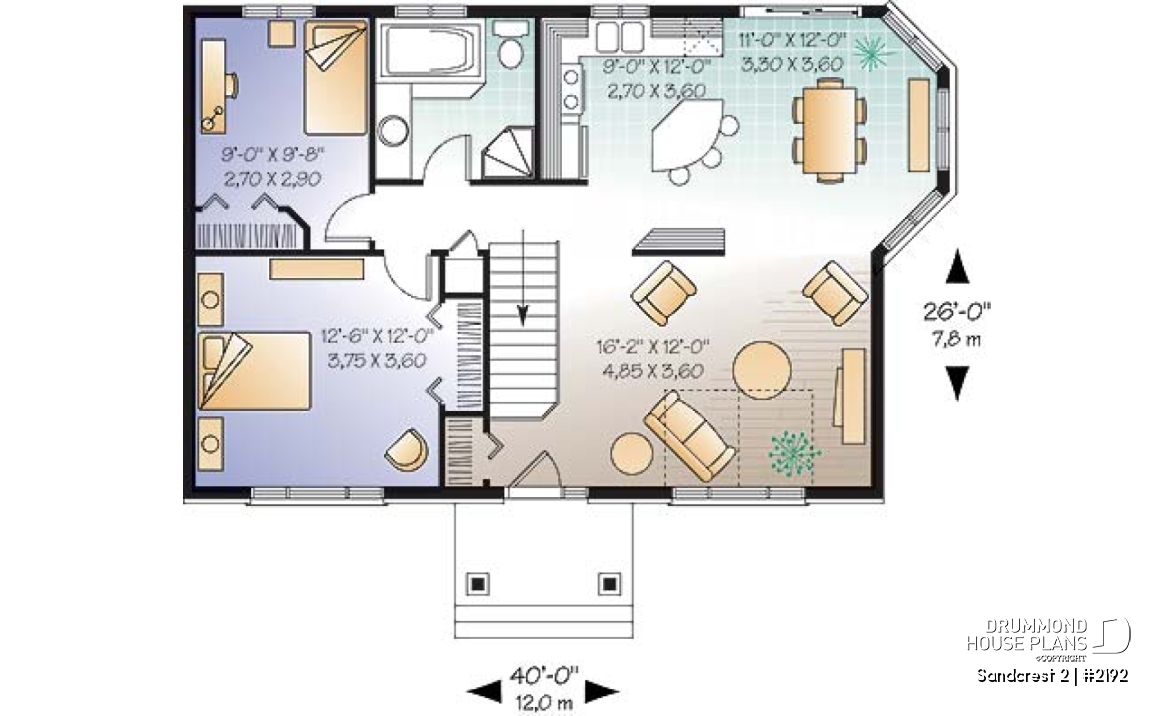 1st level - Great economical design, small ranch house plan, ideal starter home, 2 bedrooms, lots of natural lights - Sandcrest 2