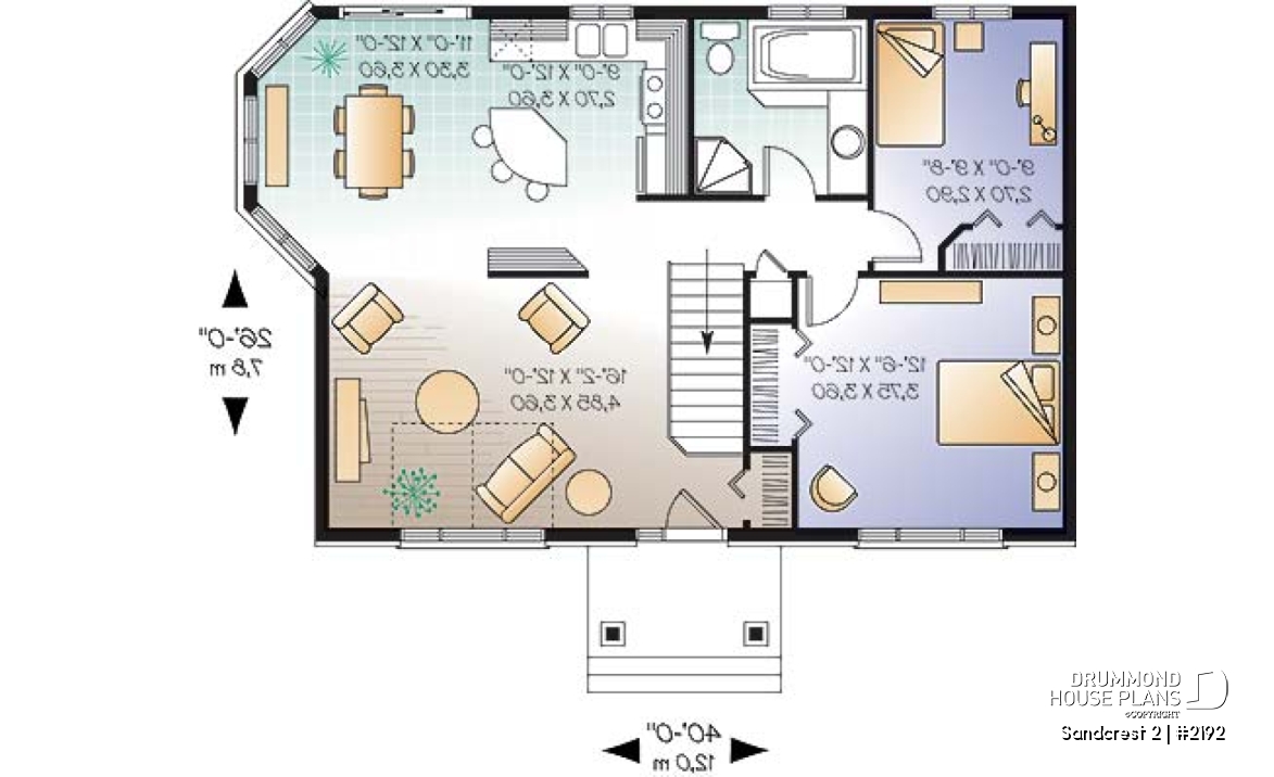 1st level - Great economical design, small ranch house plan, ideal starter home, 2 bedrooms, lots of natural lights - Sandcrest 2