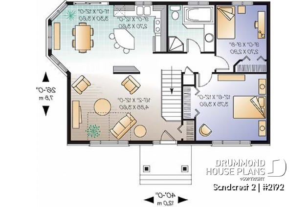 1st level - Great economical design, small ranch house plan, ideal starter home, 2 bedrooms, lots of natural lights - Sandcrest 2