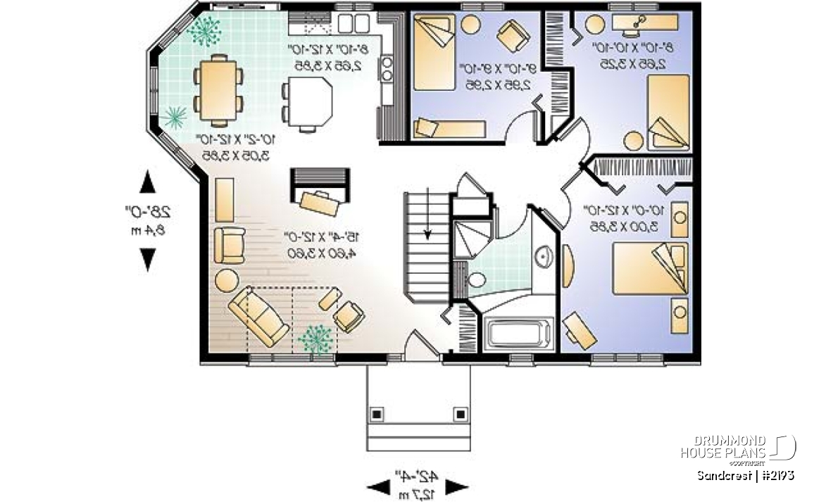 1st level - Traditional one floor 3 bedroom house plan, kitchen island,  full family bathroom, lots of  natural lights - Sandcrest
