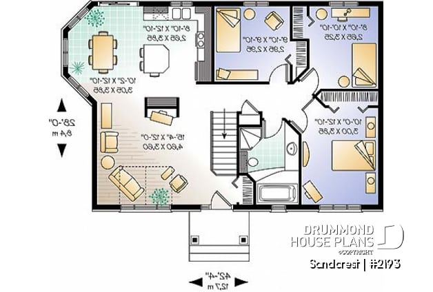 1st level - Traditional one floor 3 bedroom house plan, kitchen island,  full family bathroom, lots of  natural lights - Sandcrest