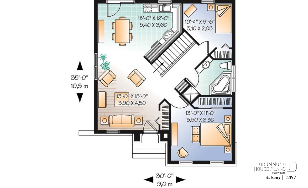1st level - Ideal Empty nester home design, 2 bedrooms, elevated ceiling, unfinished basement for storage - Bellamy