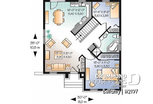 1st level - Ideal Empty nester home design, ideal baby-boomer home design, 2 bedrooms, elevated ceiling - Bellamy