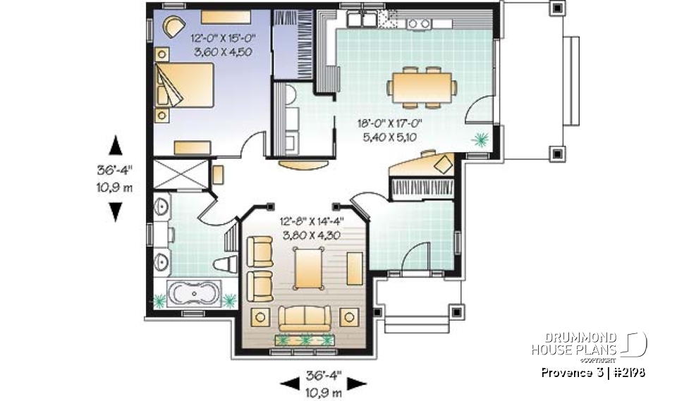 1st level - Empty nester one bedroom cottage style home, affordable, functional, one full bathroom, 9' ceiling - Provence 3