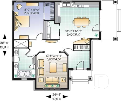 1st level - Empty nester one bedroom cottage style home, affordable, functional, one full bathroom, 9' ceiling - Provence 3