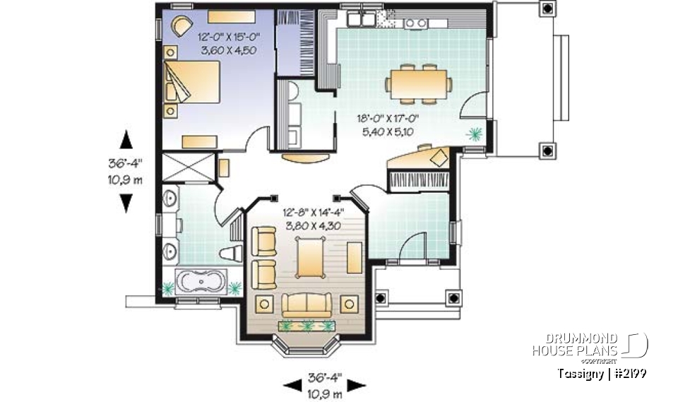 1st level - One-bedroom house plan with charming side sheltered terrace. - Tassigny