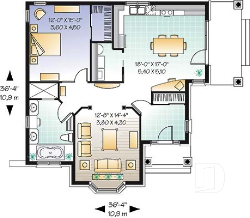 1st level - One-bedroom house plan with charming side sheltered terrace. - Tassigny